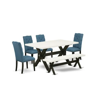 East West Furniture 6-piece Gorgeous Dinette Set A Superb Linen White Color Dining Table Top And Linen White Color Kitch In Multi