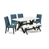 East West Furniture 6-piece Gorgeous Dinette Set A Superb Linen White Color Dining Table Top And Linen White Color Kitch In Blue