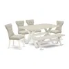 East West Furniture 6-piece Kitchen Dinette Set-doeskin Linen Fabric Seat And Button Tufted Chair Back Parson Dining Roo In White