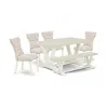 East West Furniture 6-piece Kitchen Dinette Set-doeskin Linen Fabric Seat And Button Tufted Chair Back Parson Dining Roo In Neutral