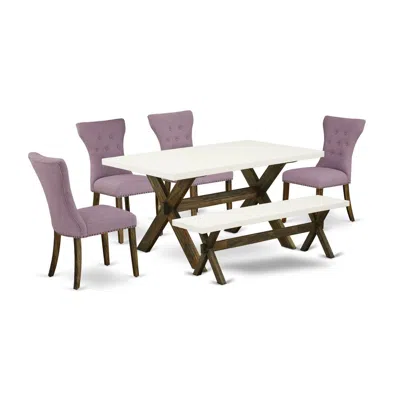 East West Furniture 6-piece Kitchen Dining Room Set- 4 Kitchen Parson Chairs With Dahlia Linen Fabric Seat And Button Tu In Purple