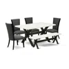East West Furniture 6 Piece Kitchen Table Set - 4 Dark Gotham Grey Linen Fabric Chairs For Dining Room With Nailheads An In Black