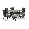 East West Furniture 6 Piece Mid Century Dining Set - 4 Dark Gotham Grey Linen Fabric Comfortable Chair With Nailheads An In Gray