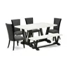 East West Furniture 6 Piece Mid Century Dining Set - 4 Dark Gotham Grey Linen Fabric Modern Chair In Multi