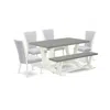 East West Furniture 6 Piece Mid Century Dining Set - 4 Grey Wirebrush Linen Fabric Dining Room Chairs With Nailheads And In Gray