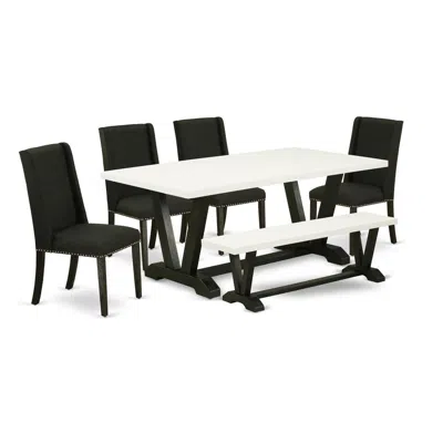 East West Furniture 6-piece Mid Century Dining Table Set In Black