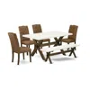 East West Furniture 6-piece Mid Century Dining Table Set-brown Beige Linen Fabric Seat And Button Tufted Chair Back Mode In Multi