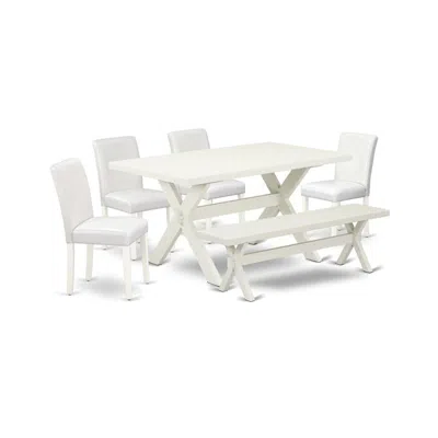 East West Furniture 6-piece Stylish Dining Set A Superb Linen White Wood Table Top And Linen White Small Bench And 4 Lov