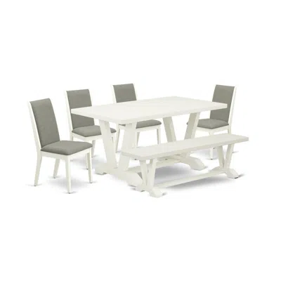 East West Furniture 6-piece Stylish Modern Dining Table Set An Outstanding Linen White Dining Room Table Top In Green