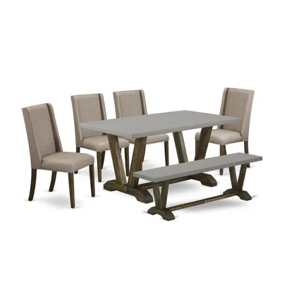 East West Furniture 6-piece Wood Dining Table Set In Brown