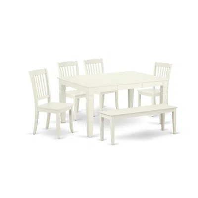 East West Furniture 6-pieces Kitchen Table Set - 1 Modern Rectangular Table And 4 Wooden Dining Room Chairs With One Din In White