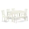 East West Furniture 6-pieces Kitchen Table Set - 1 Modern Rectangular Table And 4 Wooden Dining Room Chairs With One Din In White