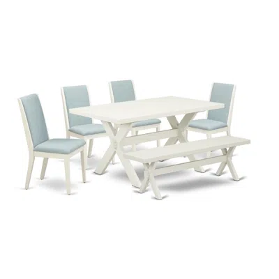 East West Furniture 6pc Dinette Sets For Small Spaces Includes A Dining Table, 4 Parsons Dining Chairs With Baby Blue Co In White