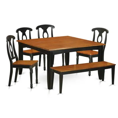 East West Furniture 6pc Dining Room Set With Bench-dining Table And 4 Wood Dining Chairs Plus A Bench In Brown