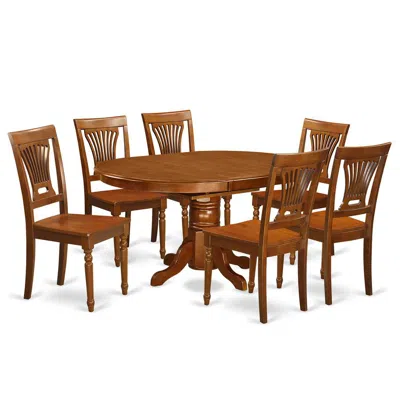 East West Furniture 7 Pc Avon Dining Table With Leaf And 6hard Wood Chairs In Saddle Brown .