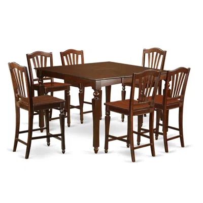 East West Furniture 7 Pc Counter Height Dining Set- Square Pub Table And 6 Counter Height Chairs In Brown