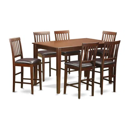 East West Furniture 7 Pc Counter Height Table Set- Counter Height Table And 6 Counter Height Stool. In Brown