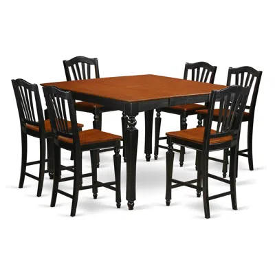 East West Furniture 7 Pc Counter Height Table Set-square Gathering Table And 6 Stools In Brown