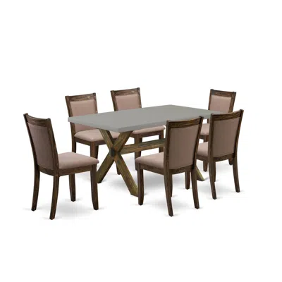 East West Furniture 7-pc Dinette Room Set - 6 Padded Parson Chairs And 1 Modern Kitchen Table In Pink