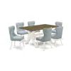 East West Furniture 7-pc Dinette Set- 6 Parson Chairs With Baby Blue Linen Fabric Seat And Button Tufted Chair Back In Multi