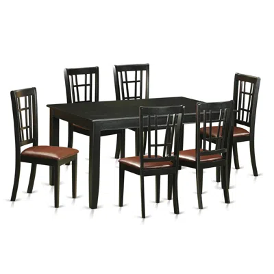 East West Furniture 7 Pc Dinette Table Set For 6-kitchen Table And 6 Dining Chairs In Black