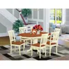 East West Furniture 7 Pc Dinette Table With Leaf And 6 Wood Seat Chairs In Buttermilk And Cherry.