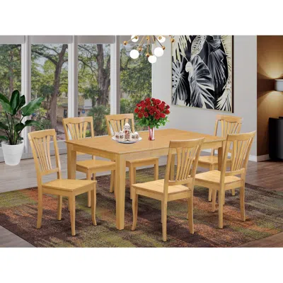 East West Furniture 7 Pc Dining Room Set - Dining Table And 6 Dining Chairs In Brown