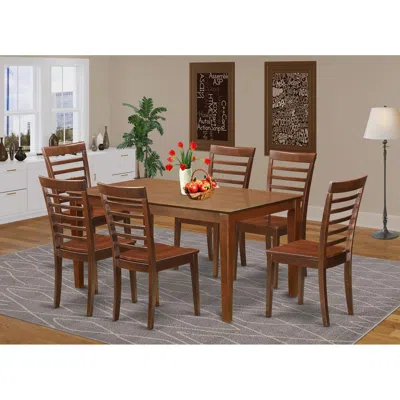 East West Furniture 7 Pc Dining Room Set - Table And 6 Kitchen Dining Chairs In Brown