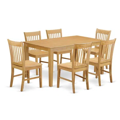 East West Furniture 7 Pc Dining Room Set-dinette Table And 6 Dining Chairs In Brown
