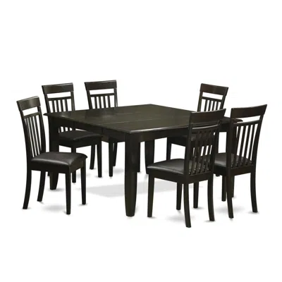 East West Furniture 7 Pc Dining Room Set-dinette Table With Leaf And 6 Dinette Chairs. In Black