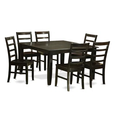East West Furniture 7 Pc Dining Room Set-dinette Table With Leaf And 6 Dinette Chairs In Black