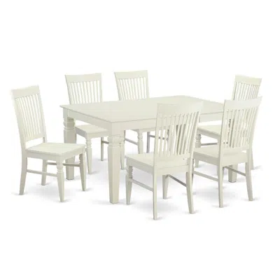 East West Furniture 7 Pc Dining Room Set-dining Table And 6 Dining Chairs In White