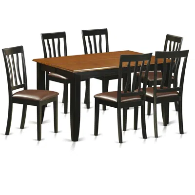 East West Furniture 7 Pc Dining Room Set-dining Table And 6 Wood Dining Chairs In Brown