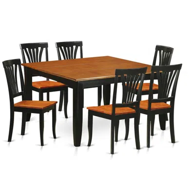 East West Furniture 7 Pc Dining Room Set-dining Table And 6 Wooden Dining Chairs In Brown