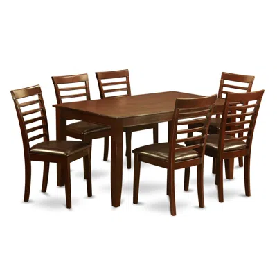 East West Furniture 7 Pc Dining Room Set-dining Table With 6 Matching Chairs In Brown