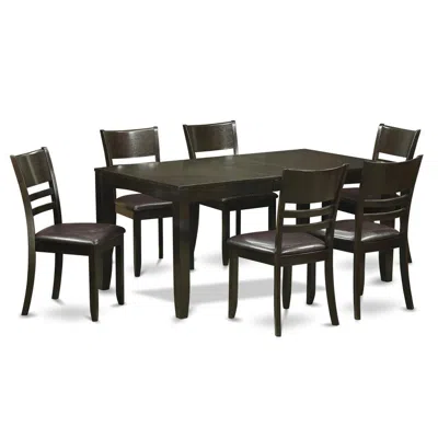 East West Furniture 7 Pc Dining Room Set-dining Table With Leaf And 6 Dining Chairs In Black