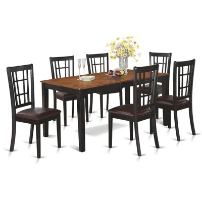 East West Furniture 7 Pc Dining Room Set-dining Table With Leaf And 6 Kitchen Chairs In Brown