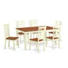 East West Furniture 7 Pc Dining Room Set-dining Table With Leaf And 6 Kitchen Dining Chairs In White