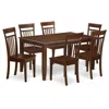 East West Furniture 7 Pc Dining Room Set For 6- Dinette Table And 6 Dinette Chair In Brown