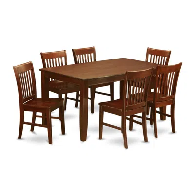 East West Furniture 7 Pc Dining Room Set For 6- Dining Table And 6 Dining Chairs In Brown