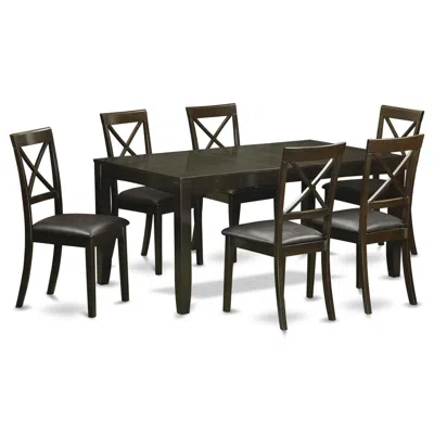 East West Furniture 7 Pc Dining Room Set For 6-dining Table With Leaf And 6 Dining Chairs In Black