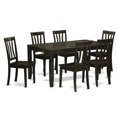 East West Furniture 7 Pc Dining Room Set For 6-dining Table With Leaf And 6 Kitchen Dining Chairs In Black
