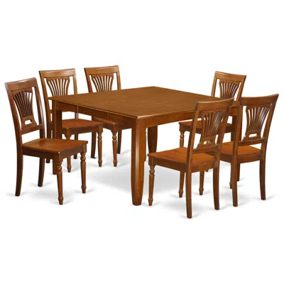 East West Furniture 7 Pc Dining Room Set For 6-square Dining Table With Leaf And With 6 Dining Chairs In Brown