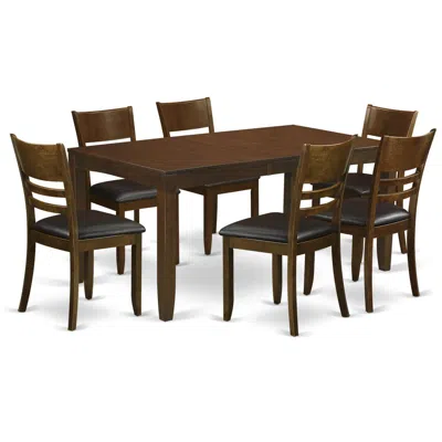 East West Furniture 7 Pc Dining Room Set For 6-table With Leaf And 6 Kitchen Chairs In Brown