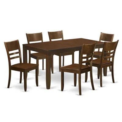East West Furniture 7 Pc Dining Room Set-kitchen Tables With Leaf And 6 Kitchen Dining Chairs