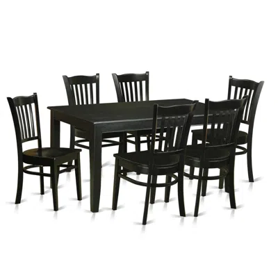 East West Furniture 7 Pc Dining Room Sets -kitchen Dinette Table And 6 Kitchen Chairs In Black