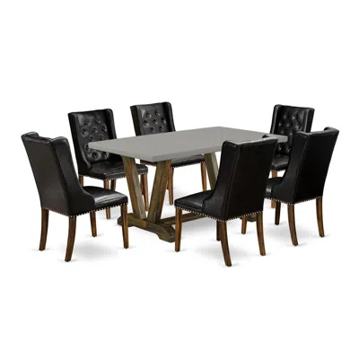 East West Furniture 7-pc Dining Room Table Set - 6 Black Pu Leather Dining Chair Button Tufted With Nail Heads And Dinin In Multi