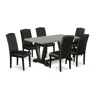 East West Furniture 7-pc Dining Room Table Set - 6 Dining Chairs And 1 Modern Rectangular Cement Dining Table With High  In Black