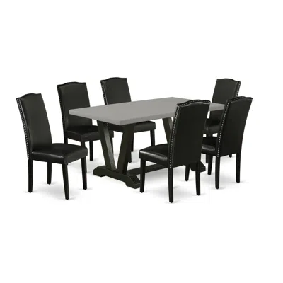 East West Furniture 7-pc Dining Room Table Set - 6 Dining Chairs And 1 Modern Rectangular Cement Dining Table With High  In Black