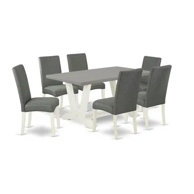 East West Furniture 7-pc Dining Room Table Set - 6 Parson Chairs And 1 Modern Rectangular Cement Kitchen Table With High In Multi